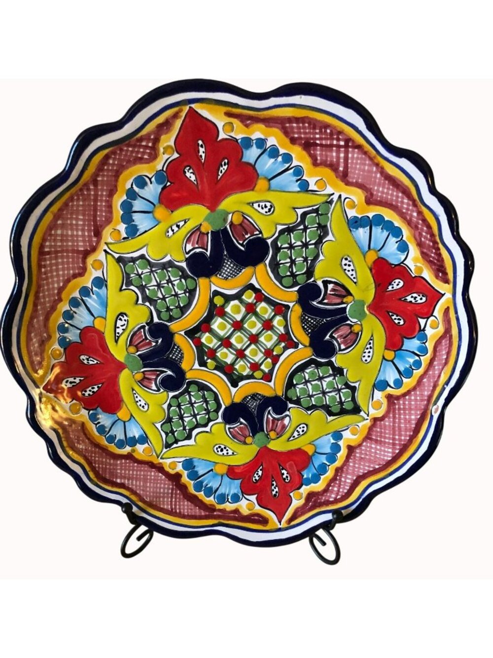 Talavera Platter Hand Painted Mexico Folk Art Very Detailed Scalloped Edge 12"